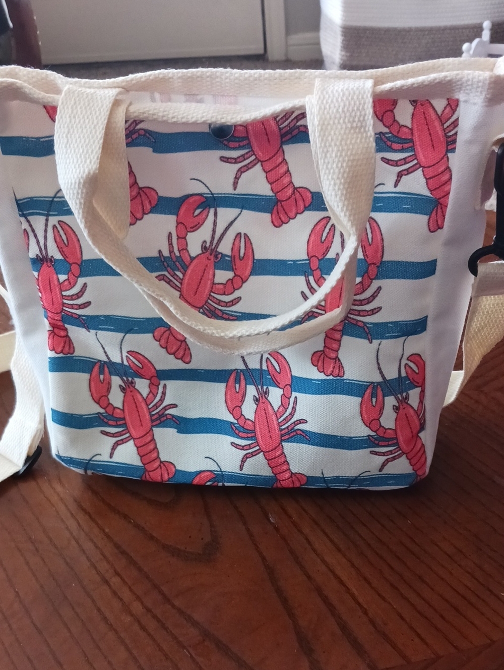 Canvas Lobster Print Crossbody Bag - Pink/Blue - Picture 3 of 6